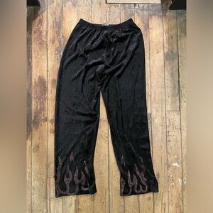 Black Velvet Track Pants with Flame Design